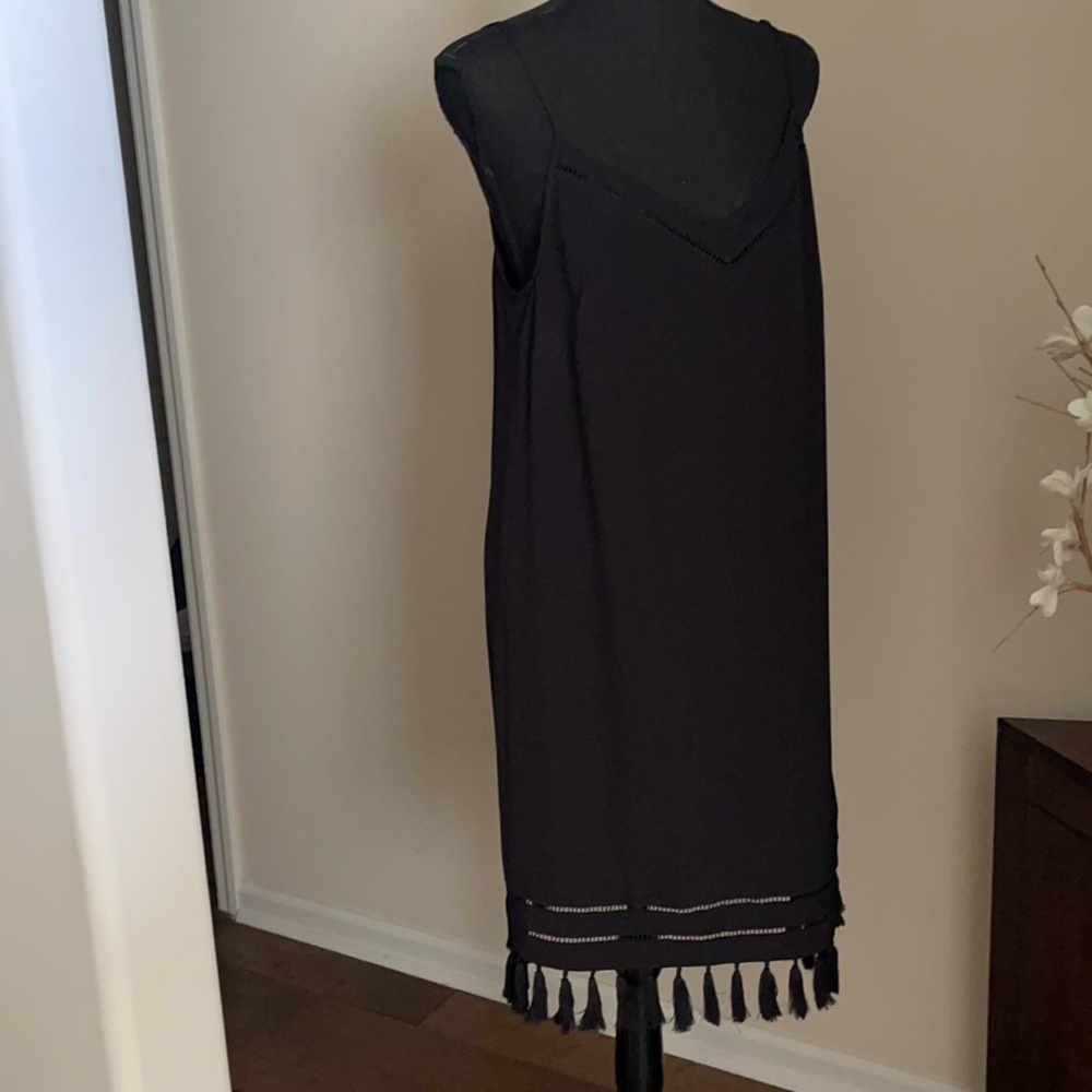 Gianni Bini Black Double V-Neck Tassel Hem T=Bar Back Jenny Dress